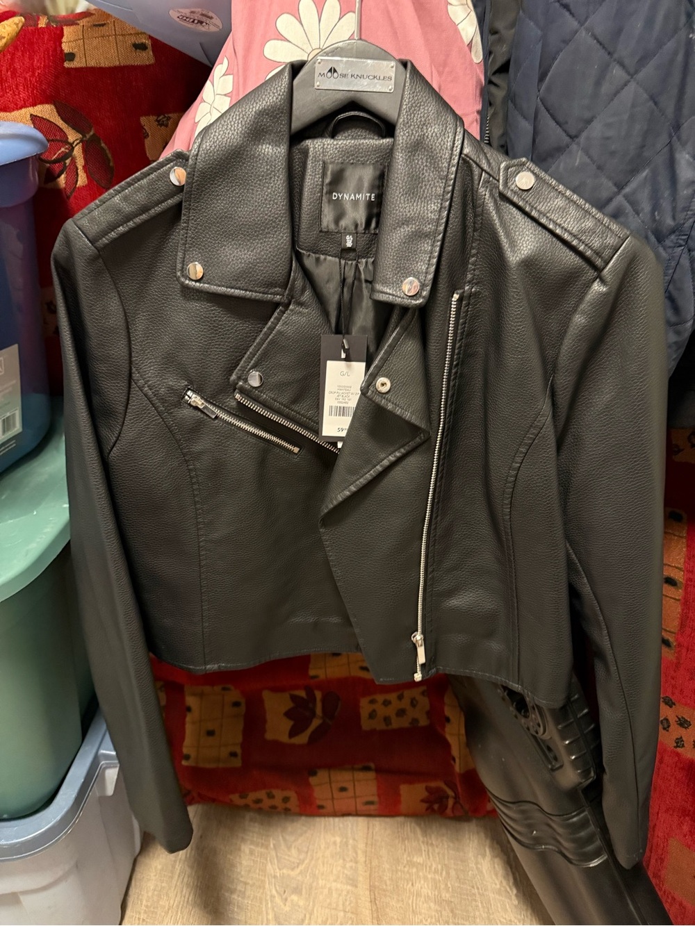 Dynamite Black Faux Leather Cropped Moto Jacket